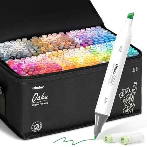 Ohuhu Alcohol Markers:  Chisel & Fine - 320 Colors - Double Tipped Art Markers for Artists Adults Coloring Drawing Sketching Illustration - Refillable - AP Certificated - Oahu Series of Ohuhu
