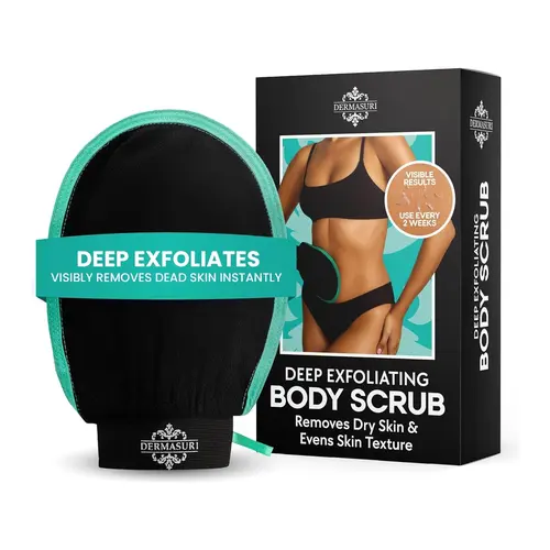 Dermasuri Exfoliating Glove - Korean Exfoliant Scrubber Glove, Exfoliating Mitt, Keratosis Pilaris Treatment, Ingrown Hair Solution, Self Tanner Mitt, Shower Self Care Gift for Women & Men (1 Pack)