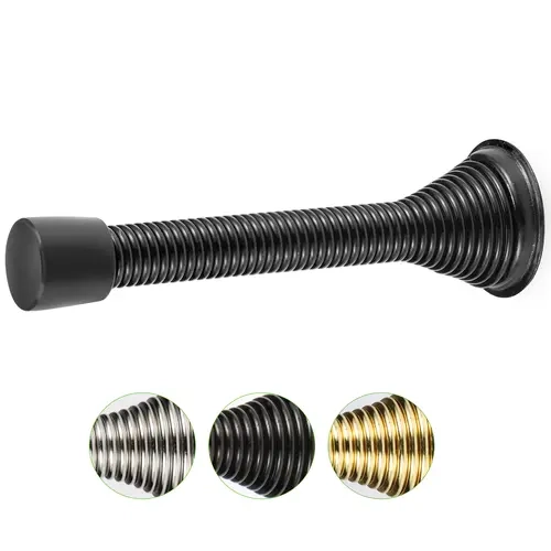 S.Y. Steel Spring Door Stops - 3-1/4 in Heavy Duty Durable Steel Body Wall Mount Door Protector with Rubber Bumper, Quiet Stop, Wall Safety, Easy Drill Install