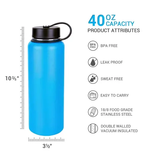 S.Y Home&Outdoor 40oz Wide-Mouth Sturdy Stainless Steel Vacuum Flask (1,000-2,000 ml), Food Grade Leakproof Tumbler, Sweat-Resistant, BPA/Phthalate-Free, 8h Hot or Cold, Portable for Travel Sports, Wide-Mouth Clean, Flavor Preserving