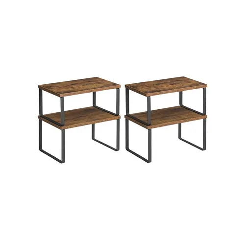 SONGMICS HOME 4-Piece Stackable Expandable Wood+Metal Shelf Organizer - Adjustable Storage Shelf, Display Storage Rack, Counter Ready for Kitchen Pantry Cabinet, Desk