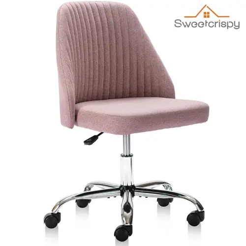 【Deal】SweetFurniture Cute Armless Modern Fabric Swivel Computer Office Chair - Adjustable Desk Chair, 250lb Load Capacity, Durable Sponge Seat, Curved Back, Fabric & Metal Build, Modern Ergonomic Furniture, Ideal for Home Offices