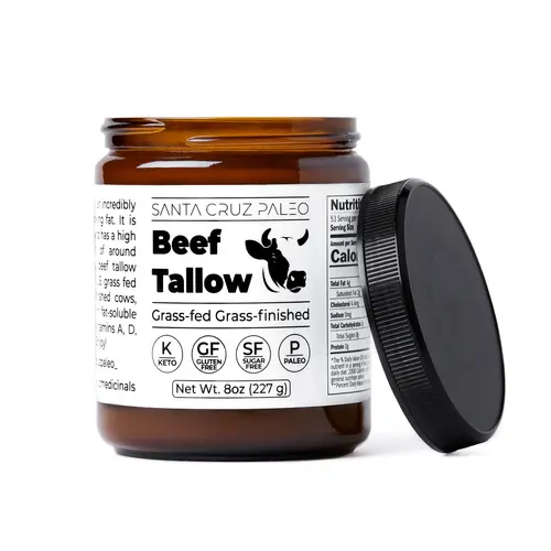Santa Cruz Paleo Beef Tallow - For Cooking, Use as Cooking Oil, 100% Grass Fed and Finished, Gluten Free, Keto, Sugar Free, Paleo, With Vitamin D, E, K, B1, A, Fatty Acids