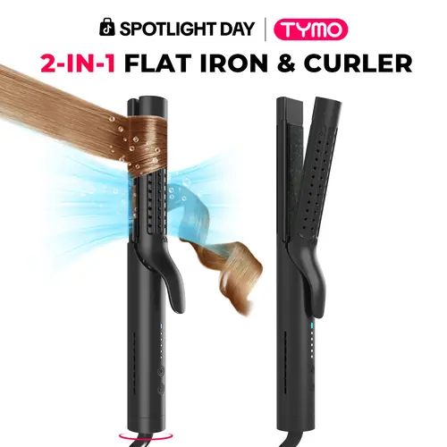 TYMO AIRFLOW 2-in-1 Hair Straightener & Curler - 360° Cooling Air Curler with Tourmaline Coating, Negative Ion Tech, 5 Temp Settings