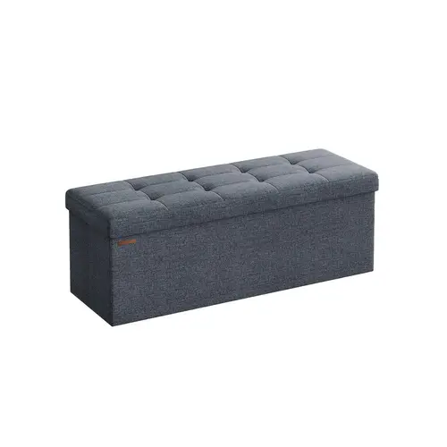 SONGMICS 43-Inch Folding Indoor Ottoman Bench - 1x Storage Ottoman, 15”D x 43”W x 15”H, 131L/35 Gal Fabric Chest, MDF Wood Footstool, Folds Flat Saves Space, 8.8kg Bedroom Clutter Hider, Modern Home Decor Furniture