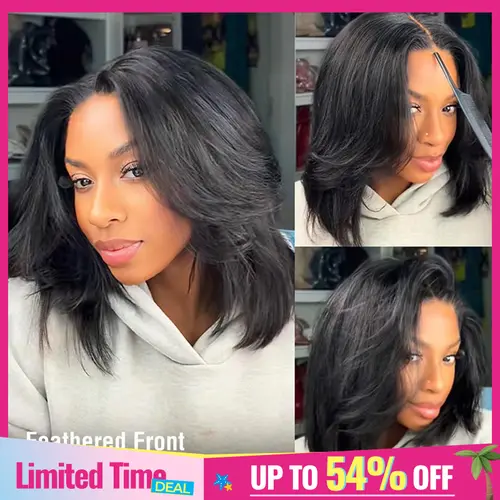 ISEE HAIR Wear Go 9x6 T-Part Layered Cut Bob Yaki Straight Wig Glueless Human Hair–Drawstring Lace Frontal Wig Pre-Cut & Pre-Bleached & Pre-Plucked Hairline & Deep Part Beginner Friendly#TikTokShopFallDealsForYou