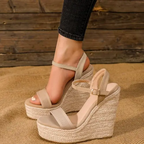 Women's Summer 2024 Fashionable Plain Color Breathable Wedge Sandals, Casual Versatile High Heel Sandals for Summer, Fashion Women's Shoes for Party, Daily Clothing Decor
