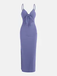 Women's Plain Cut Out Knot Front Split Thigh Bodycon Dress, Spaghetti Strap Sleeveless, Summer Clothes Women, Solid Cami Dress, Ladies Casual Summer Evening Party Nightclub Dress