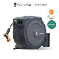 【DealsForYouDays】Giraffe Tools 90-130ft 5/8in 1/2in Hose Bob Vila best Overall Garden Retractable Hose Reel Heavy Duty Wall Mounted Hose Reel with 180° Swivel Bracket, Any Length Lock Hose Reel with 9- Function Sprayer Nozzle, 2 Years Warranty, SummerWins