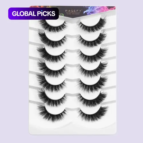 Magefy 7 Pairs False Eyelashes Set with Auxiliary Tool, 2 Disposable Lash Brushes, 1 Brow Clip, Makeup Tools for Beauty Enhancements