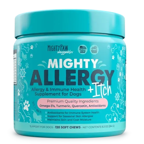 Mighty Allergy + Itch Chews for Dogs - Allergy and Immune Support - 120 Soft Chews with Omega 3, Turmeric, Quercetin and Antioxidants