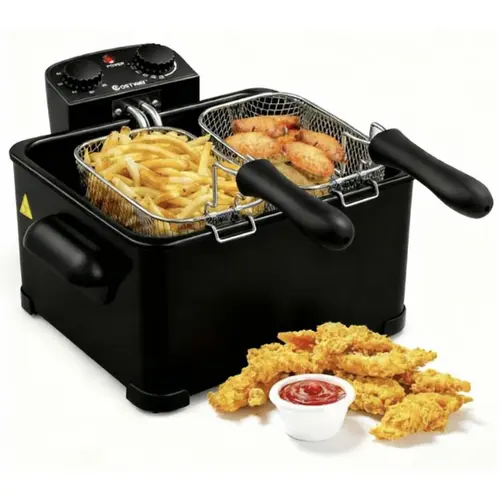 COSTWAY Deep Fryer w/Touch Screen, 3.2Qt/5.3Qt Electric Fryer, 1700W, Silver/Black Countertop Deep Fryer with Basket, Stainless Steel, 6 Presets, Enamel Oil Tank, Viewing Window, Anti-Grease Filter & Timer