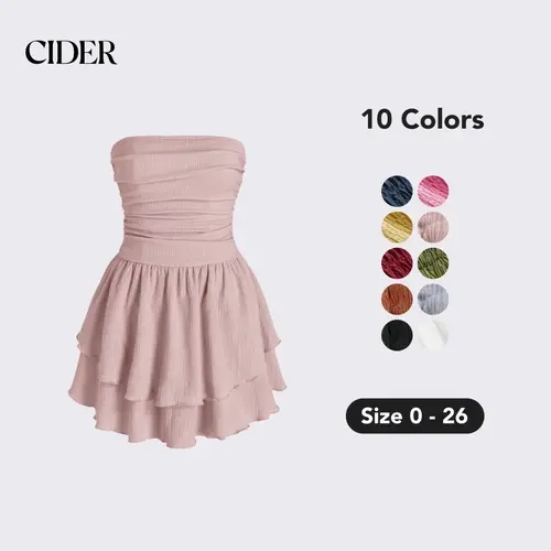 Cider Women's Stretchy Mini Dress for Party Vacation, Ruched Ruffle Tube Design with Adjustable Elasticity, Sleeveless Summer Clubbing & Plus Size Options - Multi-Color
