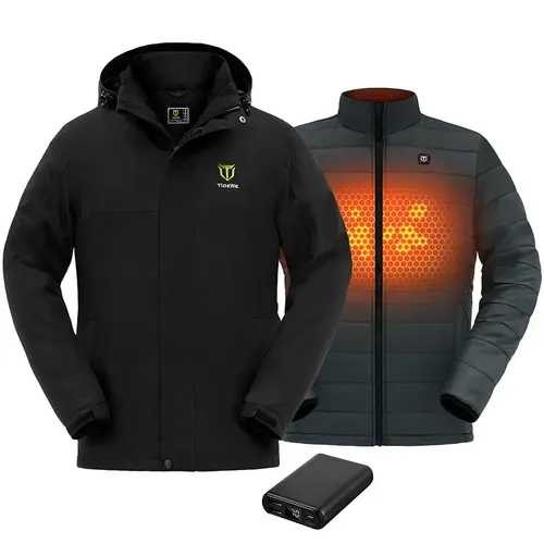TideWe Men's 3-in-1 Heated Jacket with Battery Pack, Ski Jacket Winter Coat Clothing Sleeve