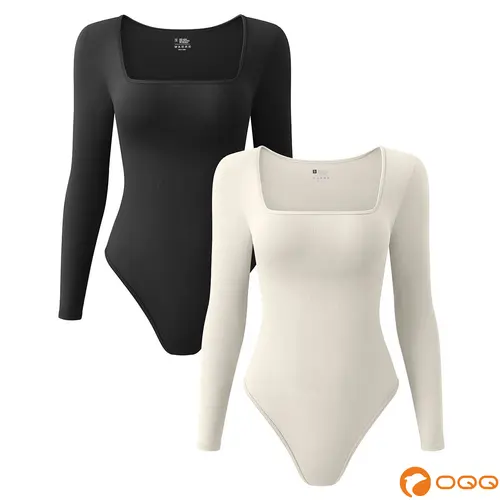 OQQ Womens 2 Piece Bodysuits Long Sleeve Square Neck Stretch Fitted Bodysuits Basic,back to school,back to school shopping
