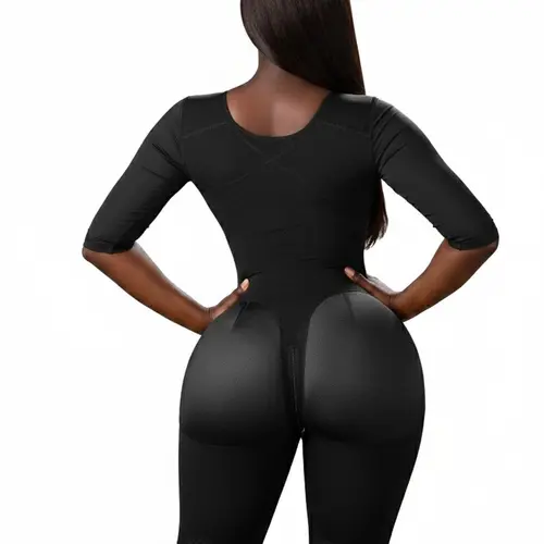 Stage 1 Full Body Colombian Faja with Sleeves | Built-in Bra + Arm Compression | Butt Lifting Zero Glute Pressure | Powernet Waist Sculpting | 3 Hook Levels | Zipper | Snatched Body