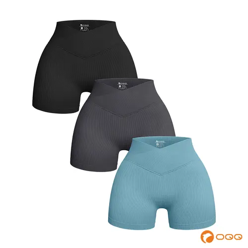 OQQ Women's Seamless High-Waist 3-Piece High Compression Dry-Fit Elastic Fitted Moisture-Wick Sports Shorts, for Yoga, Running Gym Athletic Training Activewear, High Compression Women's Sports Shorts, Dry-Fit Women's Sports Shorts