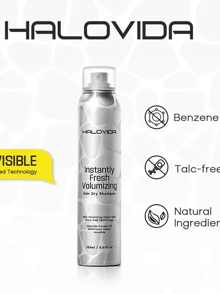 HALOVIDA INSTANT FRESH VOLUMZING HAIR DRY SHAMPOO 5.07FL.OZ - Organic Cleansing Dry shampoo for Voluminous & Hydrated Hair,Adds Natural Volume,No white residue, Absorbs Oils, Suitable for All Hair Colors