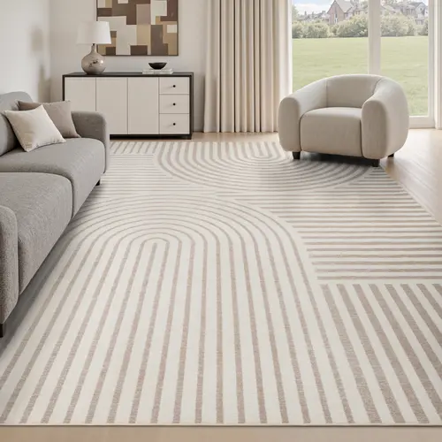 MontVoo Jacquard Textured Geometric Design Area Rug - Modern Bohemian, Low Pile, Anti-Skid, Easy-to-Care, Washable Indoor Rug for Bedroom - Aesthetic Home Decor Essential
