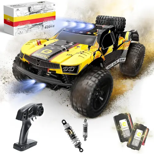 DEERC 9201E 1:10 Large Offroad RC Model Car, 48 km/h Fast 4x4 RC Controlled Short Course Electric Vehicle with Lights, 2 Lithium-Ion Batteries (20+ Minutes Run Time), Ergonomic Transmitter, PVC-Free, Offroad Control Kid Stuff for Boys