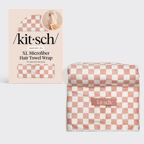 Kitsch XL Quick-Dry Hair Towel Wrap - Checker Microfiber with Strap