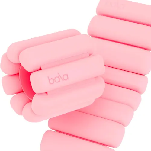 Bala Bangles Adjustable Wrist & Ankle Body Weights - 2-Piece Athletic Workout Gear Set, Elastic Strap, Hook Closure, 1lb Each, Blush Pink, Portable for Yoga/Boxing Weight Training Home Fitness