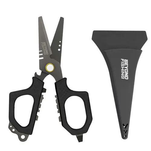 Beyond Fishing 6.5-in Pro Heavy Duty Serrated Stainless Steel Shears - Unisex Portable Fishing Tool, All-in-1 Fishing Equipment with XL Finger Holes, Hard Mold Lock Sheath for Braiding Line Cutting