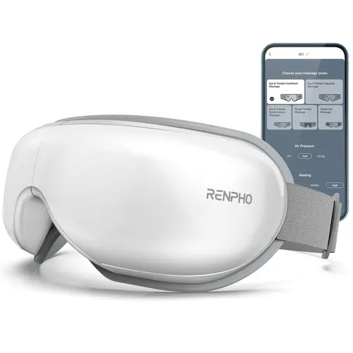 RENPHO PU Smart Heated Wireless Eye Massager - Facial Beauty Massager for Adults, Foldable App-Controlled Acupressure Device with Bluetooth, Touch Buttons, DIY Settings, Lightweight Rechargeable Battery, Self Care Personal Care Appliance (Included Box), F