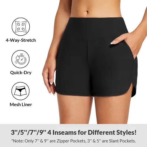 Baleaf Women's 3"/5"/7"/9" High Waisted Lightweight Quick Dry Swim Shorts with Zipper Pockets, Plus Size Bermuda Tankini Bottoms for Running/Workout, Women's Clothes, Plus Size Fashion Shorts