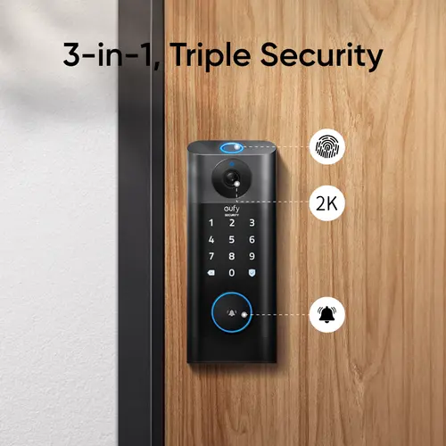 eufy Security S330 3-in-1 Home Security System - Wireless Doorbell Camera, Fingerprint Recognition Keyless Entry Lock, BHMA-Certified Burglary Protection, WiFi, App Remote Control, Chime, No Monthly Fee, SD Card Required, 24/7 Support | Spingtok