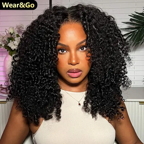 OQ HAIR Kinky Curly Wear and Go Glueless Human Hair Wigs Pre Bleached Pre-cut 7x5 HD Lace Front Wig Pre-plucked Natural Hairline #tiktokshopstockup #SohoChic