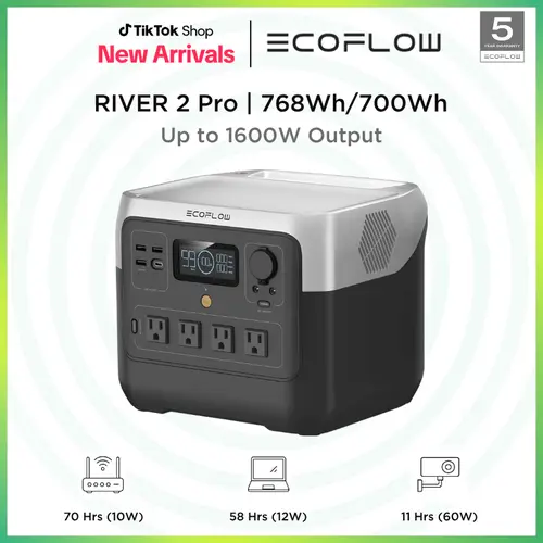 RIVER 2 Pro, 700/768Wh,  4X800W (X-Boost 1600W) AC Outlets, EcoFlow Portable Power Station LiFePO4 Battery, 70 Min Fast Charging #dealsforyoudays