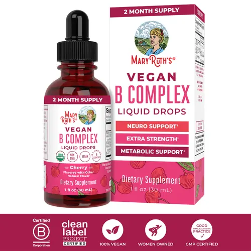 MaryRuth's USDA Organic Vitamin B Complex Liquid Drops  - Biotin - Vitamin B12 - Niacin - Folate - Vegan - Non-GMO - Gluten Free - 2 Month Supply