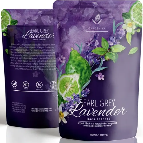 Gardenika Organic Earl Grey Loose Leaf Black Tea with Lavender and Bergamot Oil - 4 oz Beverage Traditional