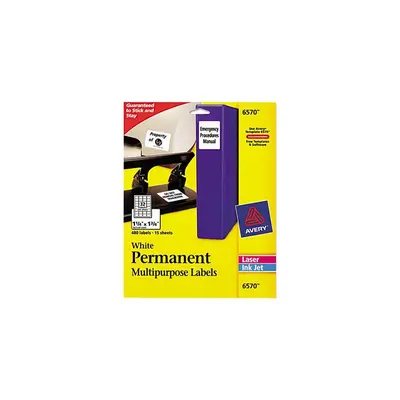 Avery ID Labels, Permanent Adhesive, 1.25" x 1.75", 480 Labels (6570)