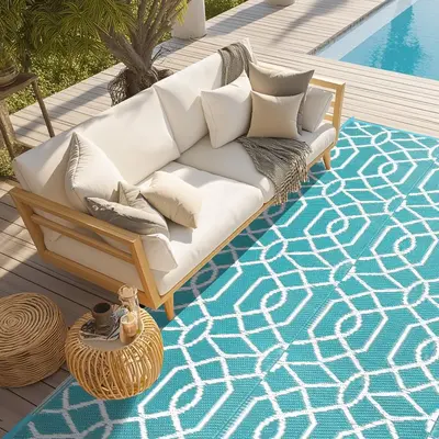 LOKHOM 9x12 Waterproof Reversible Recyclable Plastic Straw Outdoor Area Rug - Decorative, Outdoor Furniture Rug, Straw Mat Camping, All-Weather for Balcony, Patio, Backyard Deck, RV, Garden Accessories Clearance