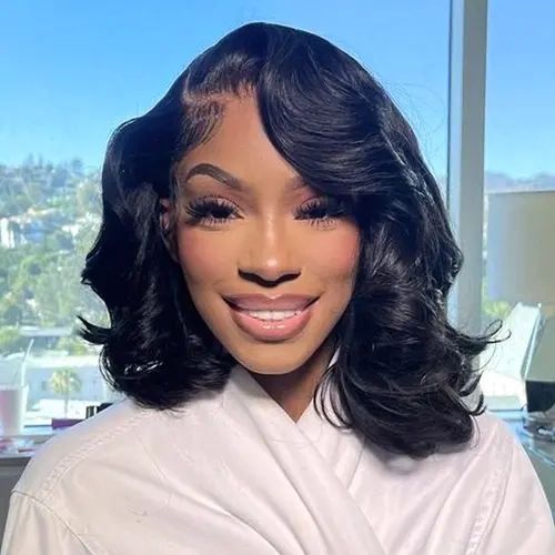 OQ HAIR Bob Wigs Thick Body Wave Lace Front Wig Human Hair 13x4 HD Lace Frontal Wigs Natural Black