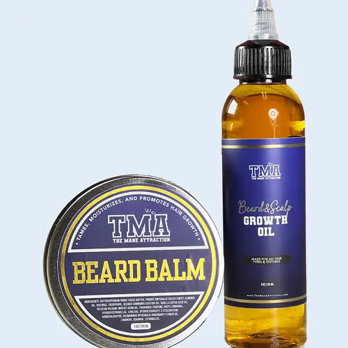 Beard Growth Bundle - Fragranced Scented Nourishing Stimulating Oil, Moisturizing Nourishing Beard Balm for Scalp