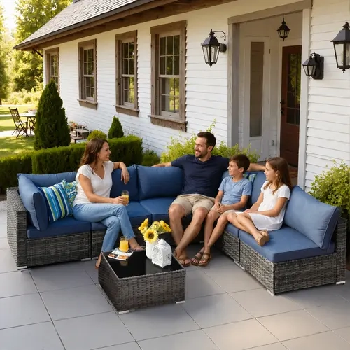 【Deals For You】OVIOS 7-Piece Outdoor Patio Furniture Set, All-Weather PE Wicker Rattan Modular Sectional Sofa Conversation Set with Thick Cushions & Coffee Table for Backyard, Patio, Porch, Deck & Garden