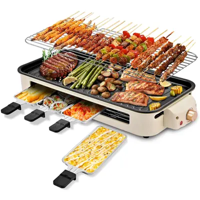Pukomc Electric Indoor Grill,2 in 1 Indoor Grills for Kitchen with Grill Net & Non-Stick Cooking Removable Plate, Temperature Control, Dishwasher Safe, 1800W Smokeless barbecue Universal Griddle summerwins