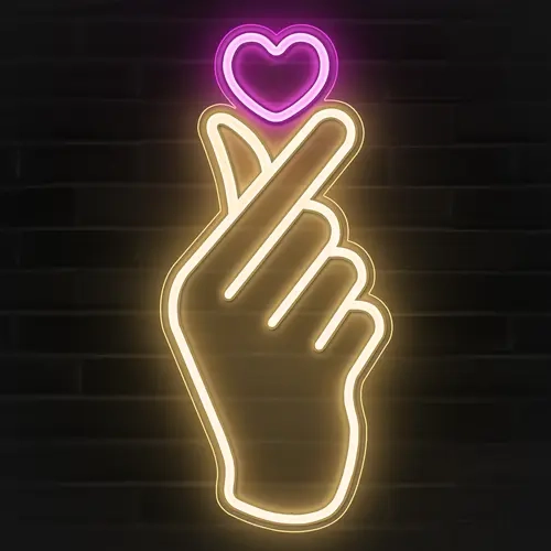 Premium LED Finger Heart Neon Sign - Pink & Warm White Korean Love Symbol Neon Accent Lights, Unique Aesthetic Cool Home Decor for Dorm Room Wall Accessories