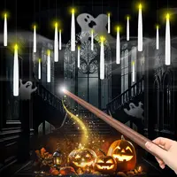 6.6" Flameless LED Floating Candles - Battery-Operated with Magical Wand Remote & Switch, 12-Hook Hanging Lights for Halloween Decorations, Christmas, Quirky Whimsical Gifts, House Decor