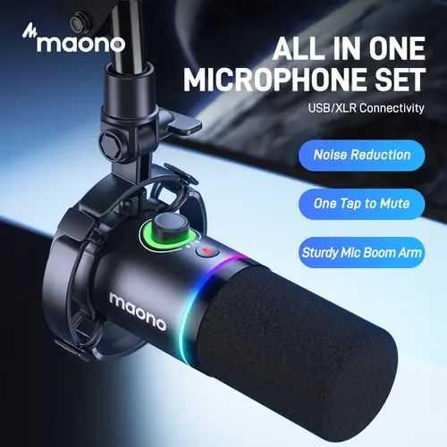Maono PD200X Wired Adjustable Dynamic RGB Gaming Microphone for Gamers - Dual USB Type A/XLR Connect, Shock Mount, Mute Button, Noise Reduction, 0 Latency, Volume Control, 1.23 lbs, Box, Compatible with Computer, Mac, Smartphone, PS5, Audio Interface