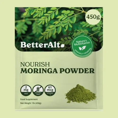 BetterAlt Organic Moringa Powder | Green Superfood, Multivitamin Powerhouse, USDA Certified | Pure Moringa Oleifera Leaf Powder | 112 Servings, 450g
