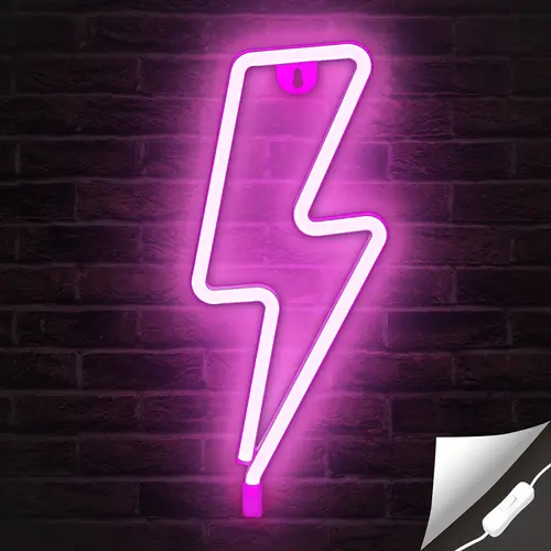 USB-Powered Lightning Bolt Neon LED Sign with On-Off Switch, Ambient Night Lights, Indoor Light, Cool Room Decor, Chill Room Accessories, Led Decorative Accessories for Gaming Spaces