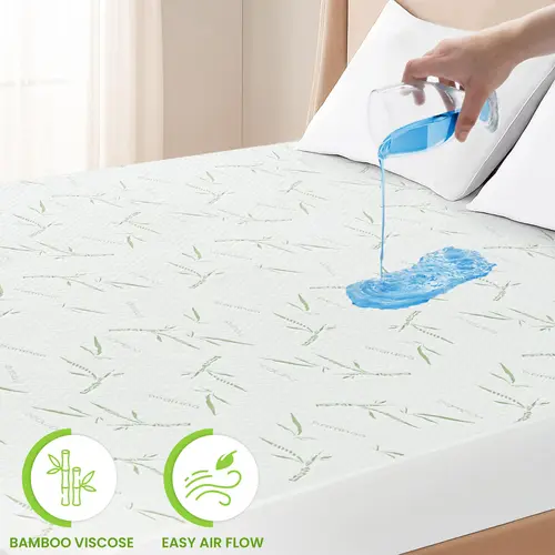 LDC LUX DECOR COLLECTION Bamboo Fabric Quilted Mattress Protector - Waterproof Mattress Pad, Skin-Friendly Cool, Breathable, Noiseless, Elastic Fitted 16” Deep Pocket, Durable Easy-Care, Spill-Safe Cover (Queen, California King)