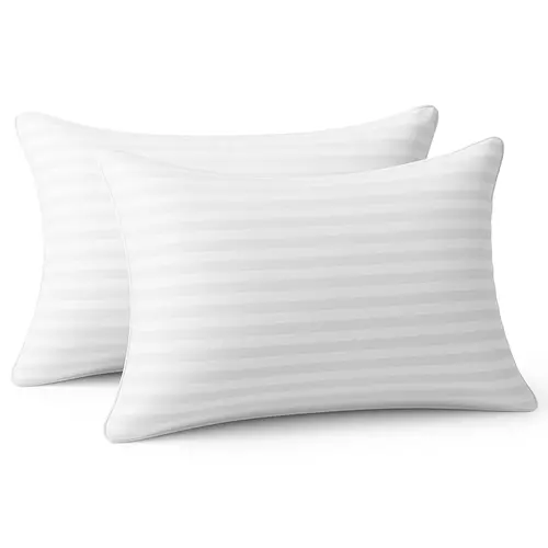 LDC LUX DECOR COLLECTION 2Pc Stripe Cotton Pillows for Sleeping - White Hotel Luxury, Queen/King Sizes, Envelope Closure, Machine-Wash Easy - Home/Travel Use