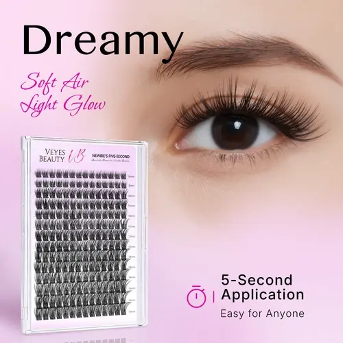 VEYESBEAUTY Dreamy DIY Eyelashes Kit - Eyelash Clusters, Bond & Seal, Tweezer, Mixed-Length Tray, 5-Sec Lash Apply, Newbie-Friendly Home Use Cosmetic Eyelash Extensions Kit