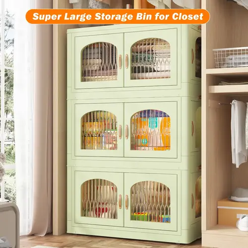 [Clearance]RaybeeFurniture 1/2/3/4/5 Layer Plastic Storage Bin with A Lid, Stackable Storage Containers with Wheels, Foldable Storage Boxes, Closet Organizers for Living Room,Office,Dorm,Kitchen