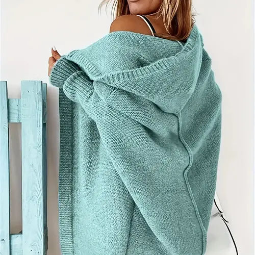 Women's Plain Basic Drop Shoulder Hooded Midi Without Top, Casual Chic Lady Fashion Style Long Sleeve Open Front Knitting Knitwear Fit for Daily Outdoor Wear, Women Knitwear Warm Casual Knitwear Womenswear
